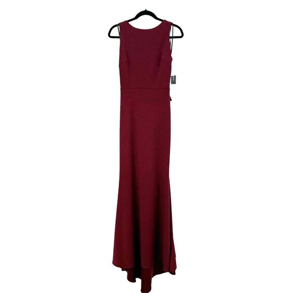 NWT Betsy Adams Open Back Large Bow Cascading Mermaid Gown - Bourdeaux 4 - Picture 1 of 8